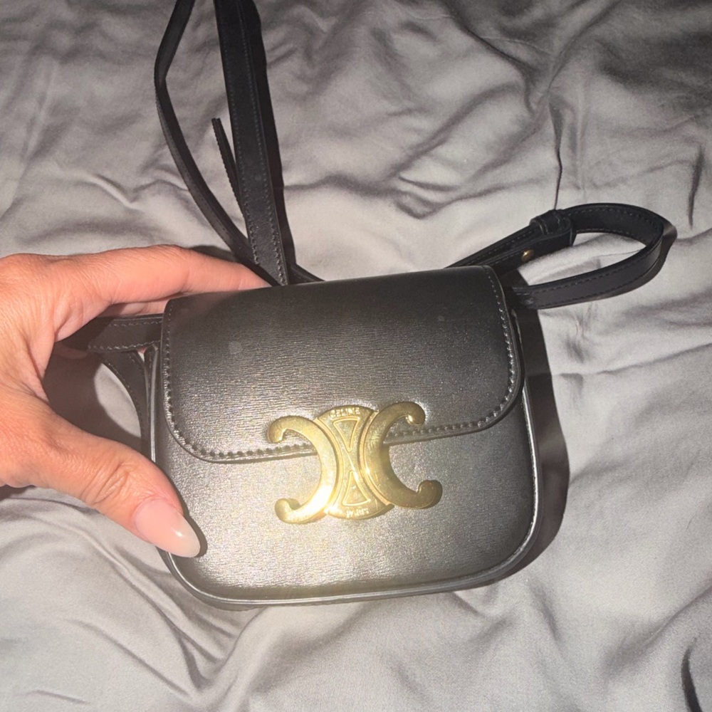 Celine Black Leather Crossbody with Gold Triomphe Hardware - Picture 6 of 12